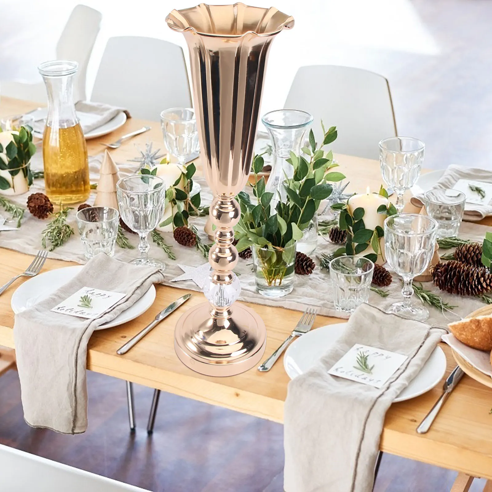 

Thickened Metal Vase Trumpet Shape Decorative Iron Tabletop Wedding Centerpieces Vase For Birthday Christmas Party Home