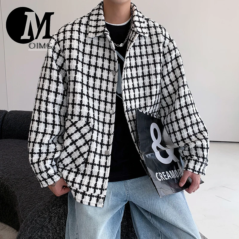 [OIMG] JK113 Autumn Small Fragrant Style Thousand Bird Checkered Collar Jacket Men's Trendy Loose Short Coat