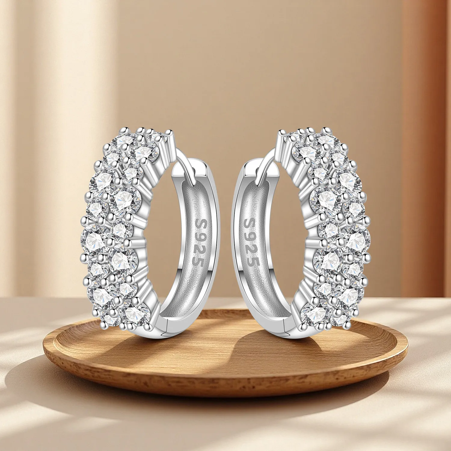 MISEFF S925 Sterling Silber Ohrringe Funkelnde Doppelreihige Zirkon-Ohrringe Modeschmuck Muttertagsgeschenk