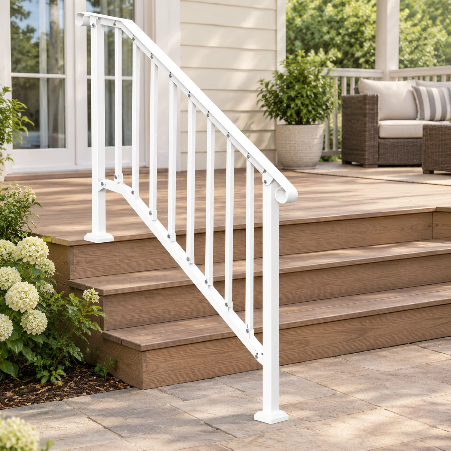 Handrails for Outdoor Steps, 3-4 Stair Hand Rail Kit, Transitional Carbon Steel Railings with Installation, Seniors, Concrete