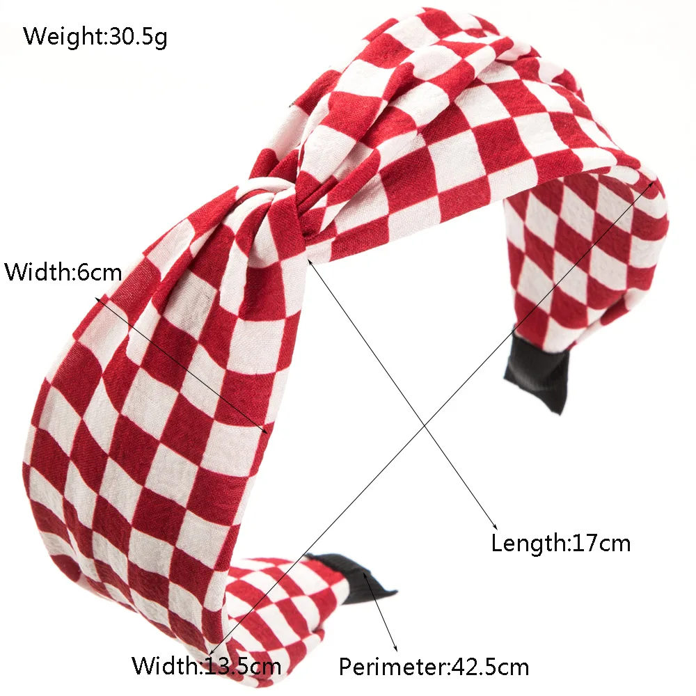 Top Knotted Headband For Women Top Knot Headband Plaid Fashion Print Polka Dot Hair Accessories Checkerboard Lattice Hairband