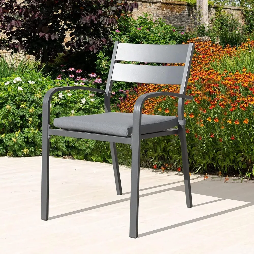 

Outdoor Aluminum 2-Piece Patio Dining Chairs with Cushions, Stackable Bistro Chairs for Balcony, Garden, Backyard,