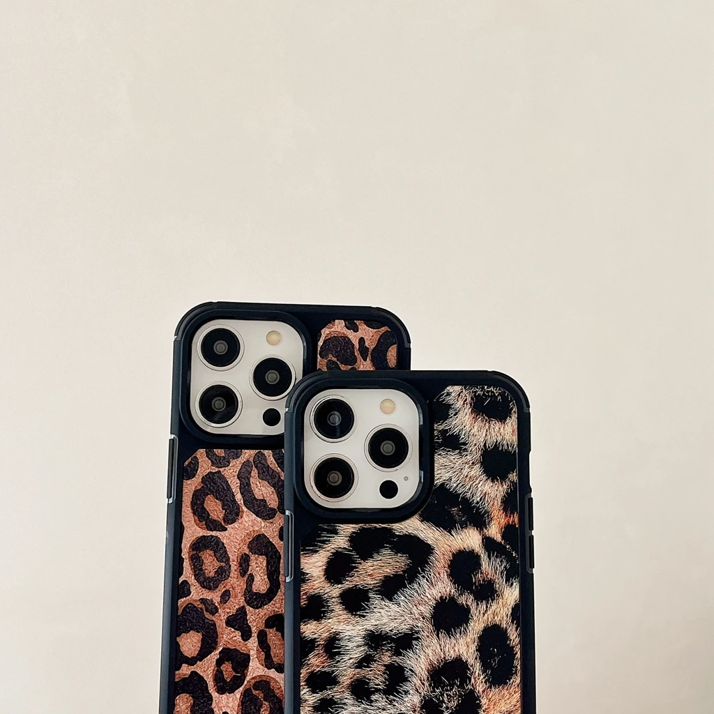 Retro Leopard Print Series Shockproof Protective Phone Cover Case for iPhone 16 15 14 13 12 11 Pro Max 7 8 Plus Mini Xs max XR X