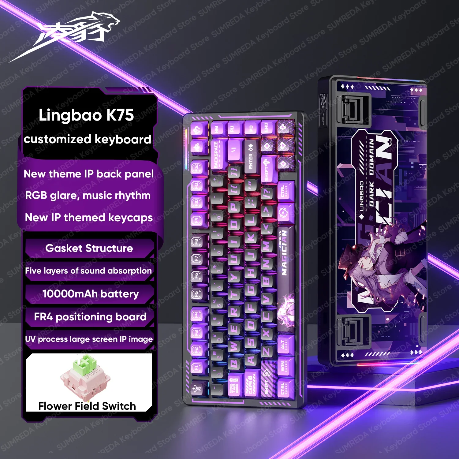 LINGBAO K75 PRO أنيمي IP لوحة المفاتيح الميكانيكية السلكية طوقا الساخن مبادلة RGB لوحة مفاتيح الألعاب مخصصة ألعاب الكمبيوتر المحمول الملحقات ​   الهدايا