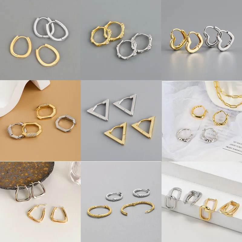 

Silver Gold Color Triangle Hoop Earrings Women Retro Romantic Temperament Light Luxury Jewelry 925 Stamp Accessories