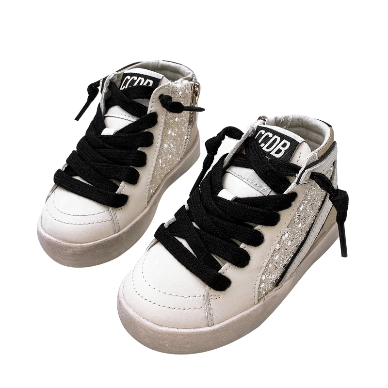 Luxe Custom Sneaker 2024 Modemerk Gouden Kindersportschoenen Glitter Ccdb Hoge Ster Vrijetijdsschoenen Voor Kinderen