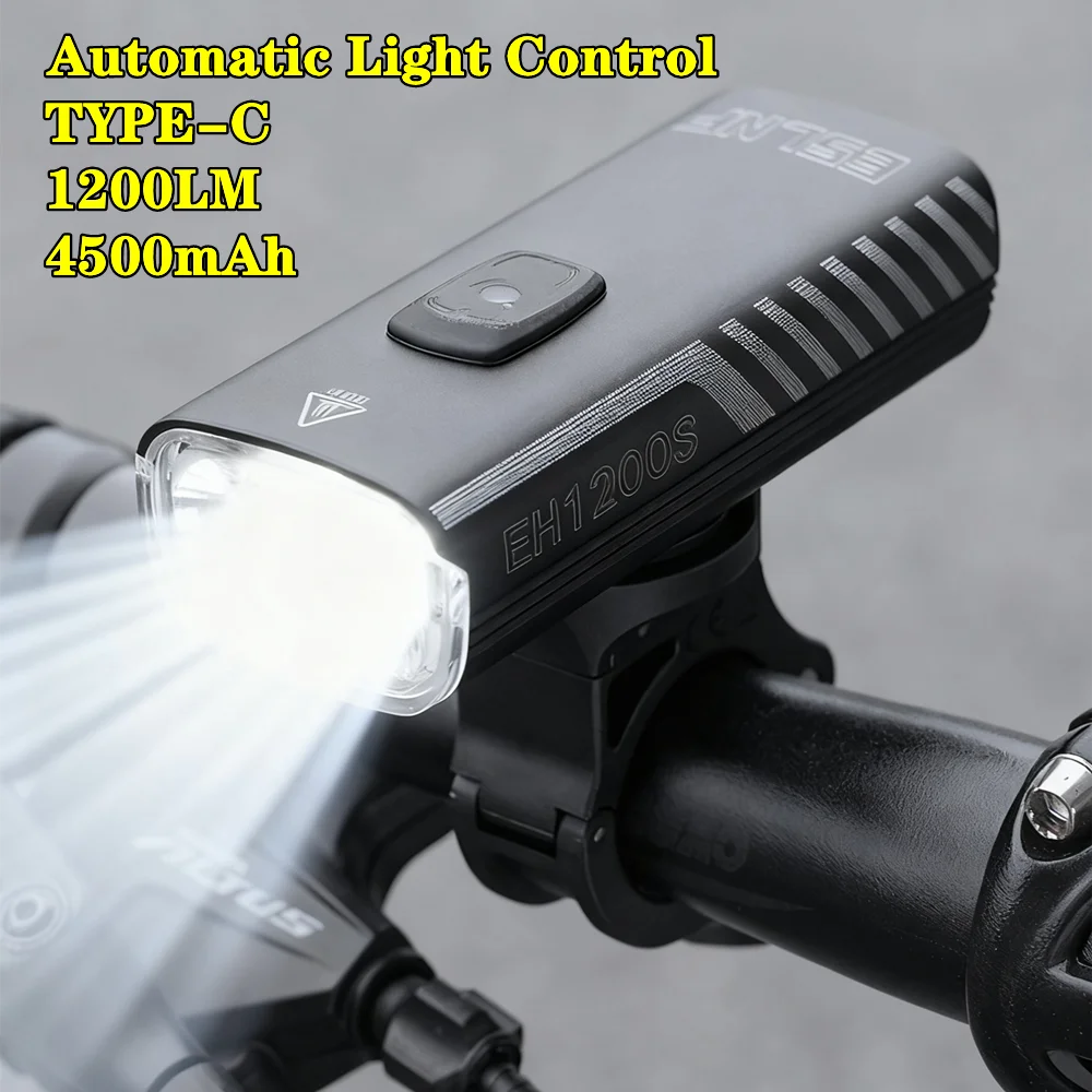 

Bicycle Front Light 1200 LM Bike Headlight Flashlight Smart Alloy Body Rechargeable MTB Road Cycling Lamp Waterproof 4500mAh