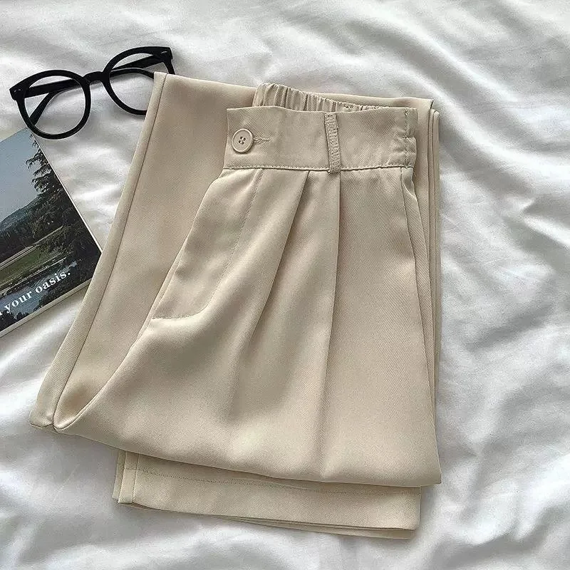 Korean New Spring Summer Thin Pants Women Elastic Waist Suit Pants Women's 2027 Nine-point Casual Straight-leg Pants Ladies