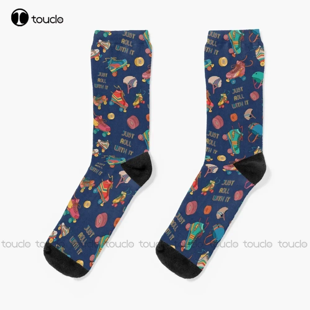 Roller Skates Just Roll With It Socks Men'S Slipper Socks Christmas Gift Unisex Adult Teen Youth Socks Custom 360° Digital Print