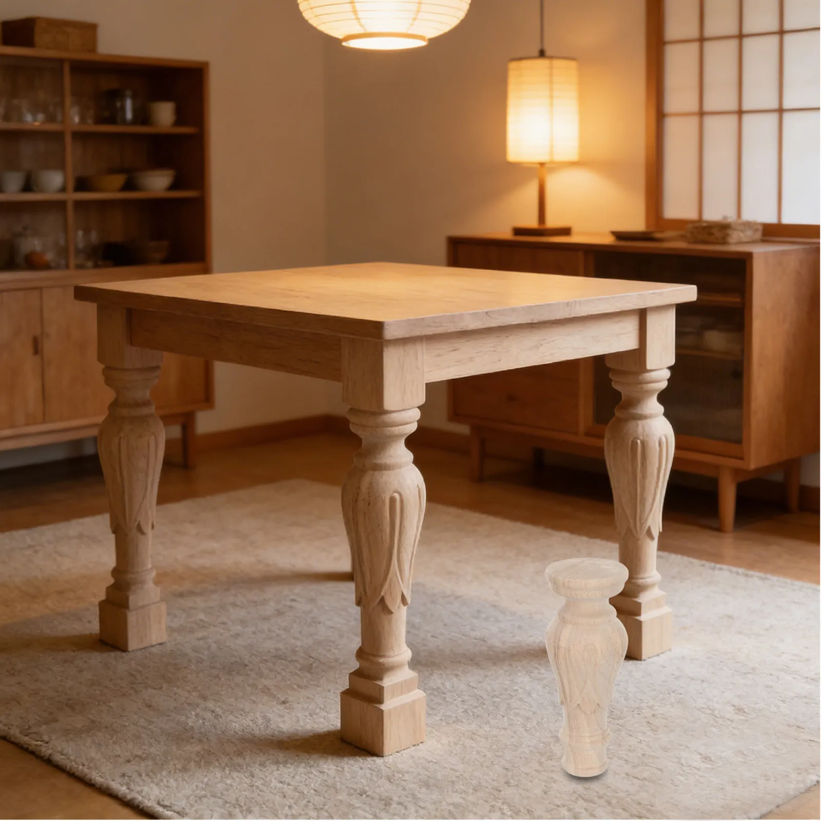 Solid Wood Dining Table Legs Unfinished European Style Carved Square Pedestal Legs for Desk Table Base Furniture Restoration