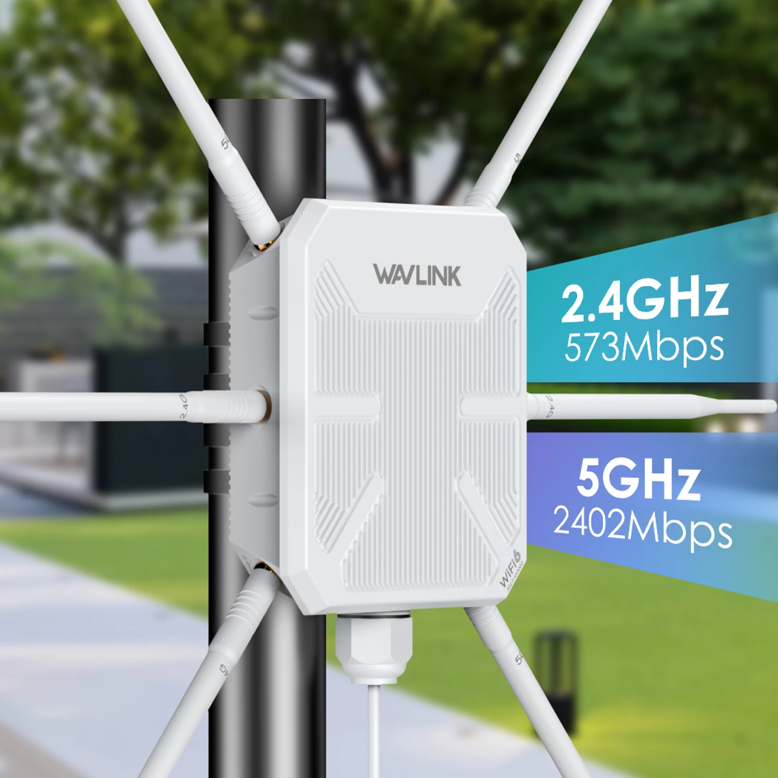 2025 WAVLINK AX3000 White Outdoor High Power Long Range 2.4G+5G Dual Band WiFi Mesh Extender Booster with PoE IP67 Weatherproof