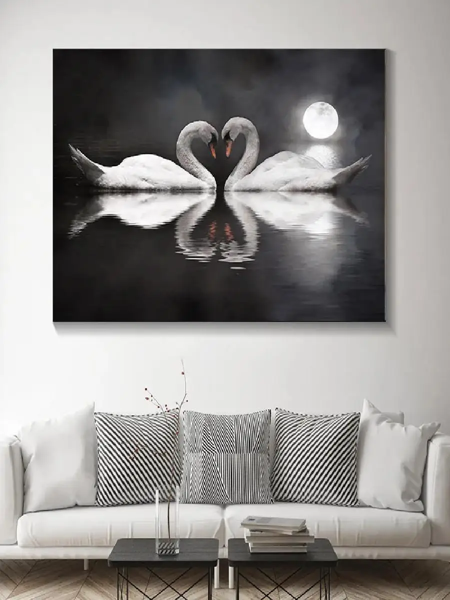 RELIABLI ART White Swan Heart Canvas Paintings  Animal Pictures Posters Wall Prints for Living Room Decoration  No Frame