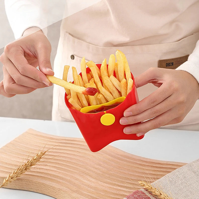 1PC Plastic French Fry Box Reusable Removable French Fries Holder Food-Grade Storage Containers Square Snack Holder For Camping