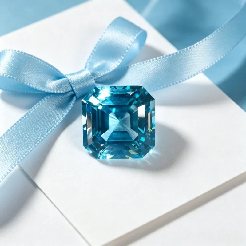 Synthetischer Edelstein Saphir Asscher-Schliff Aquamarin-Farbe Zertifiziert Hochwertig – Detail 2