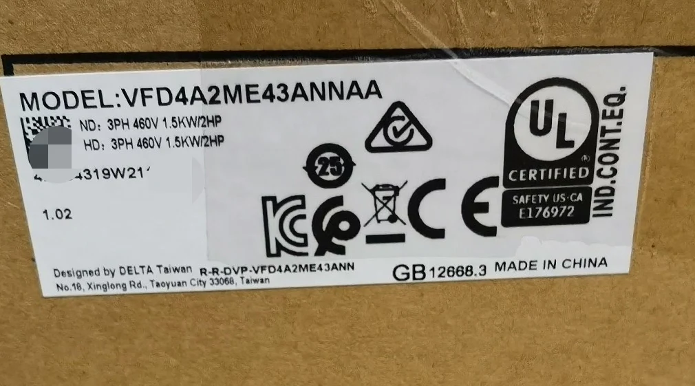 VFD4A2ME43ANNAA New, Original, Genuine, Delta Inverter