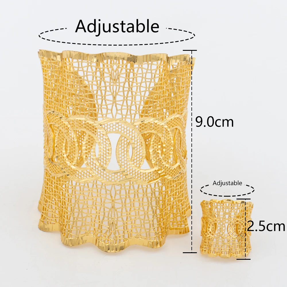 YM Afrikanische Manschette Armreifen mit Ringen Hochzeit Bankett Geschenke Frauen Charme verstellbare Ringe vergoldet Armreif Luxus Schmuck Zubehör 5