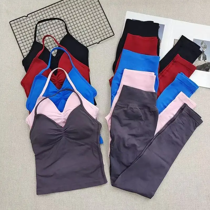 DFyoga 2Pcs Set Olahraga Gym Legging dan Sport Bra Atasan Fitness Activewear Pakaian Lari dan Latihan