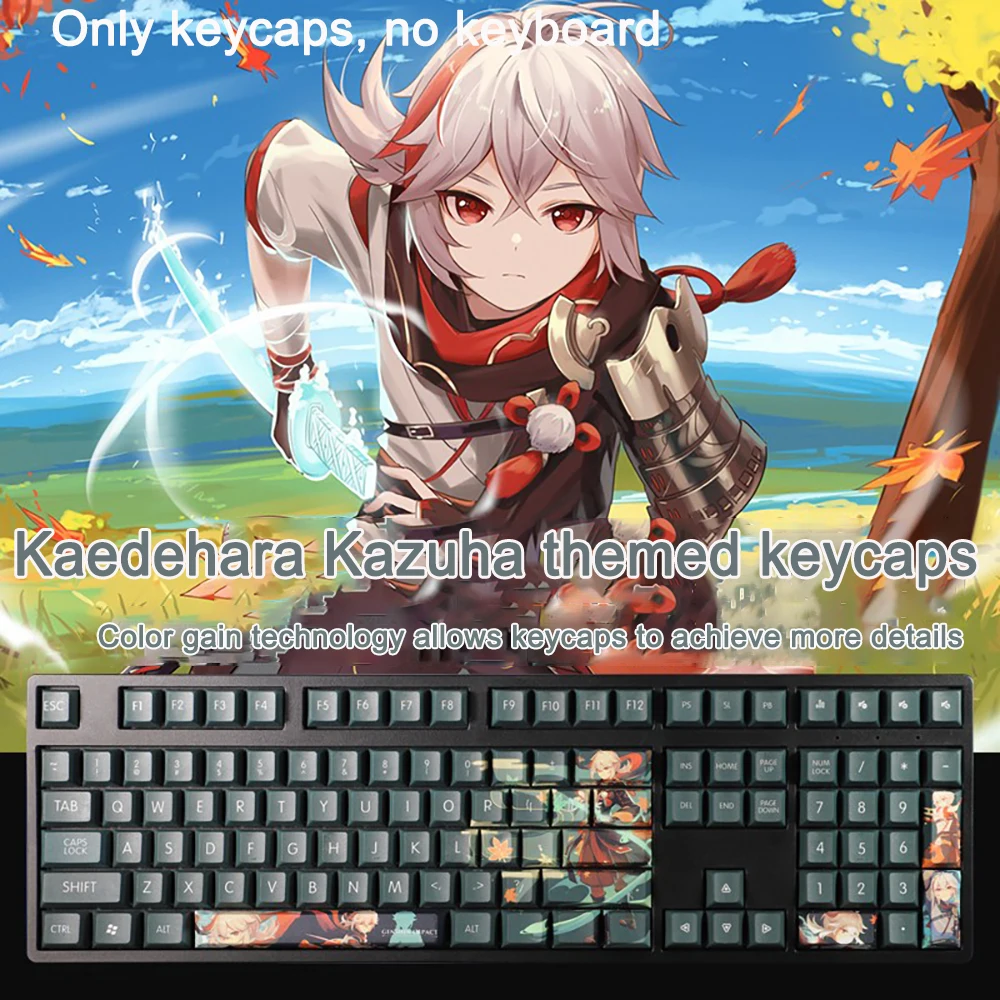 108 Keys Genshin Impact Keycap Kaedehara Kazuha PBT Dye Subbed Cherry Keycap Anime Gaming Key Cap For ANSI 61 87 104 108 Layout