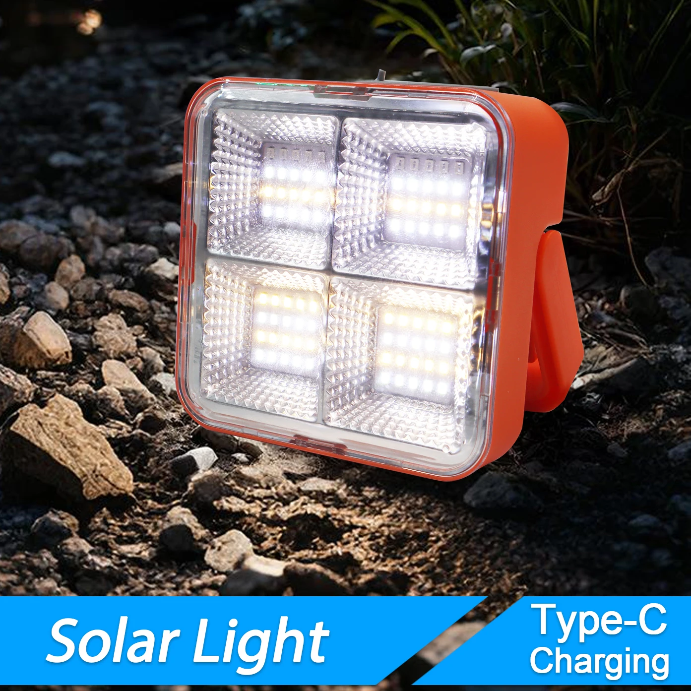 Lampadaire solaire LED Rechargeable, projecteur d'extérieur, type-c, USB, lanterne suspendue d'urgence pour Camping, lumière solaire externe