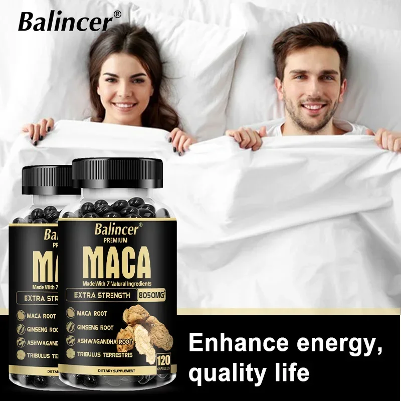 Organic Maca Root Capsules - with Ginseng Ashwagandha   - Muscle Mass, Endurance and Performance