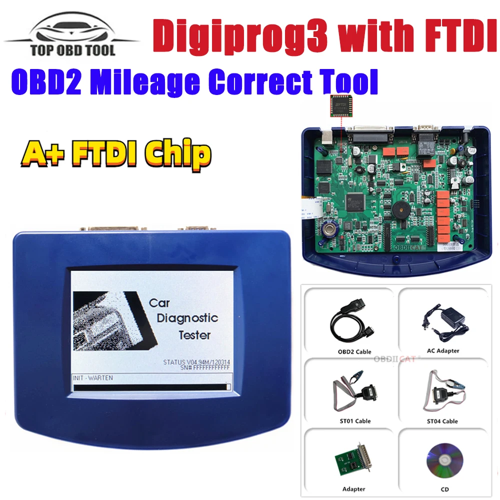 A+++Quality Digiprog3 V4.94 with FTDI Chip Digiprog III OBD2 Milea ge Correct Tool Digiprog 3 With OBD2 ST01 ST04 Cable