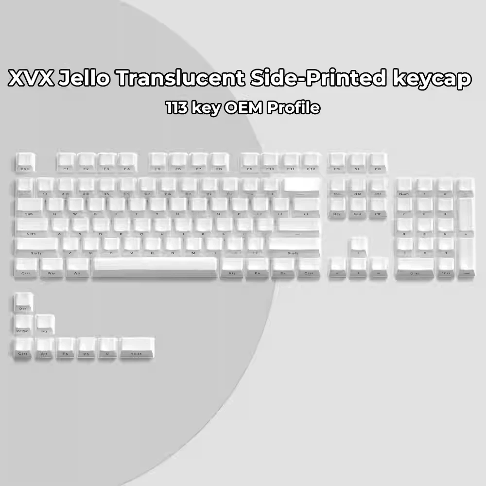 113キー ジェリーラウンドサイドキーキャップ アイスクリスタル半透明ピンク OEMプロファイルキーキャップ Cherry MX 61 68 104 メカニカルキーボード用
