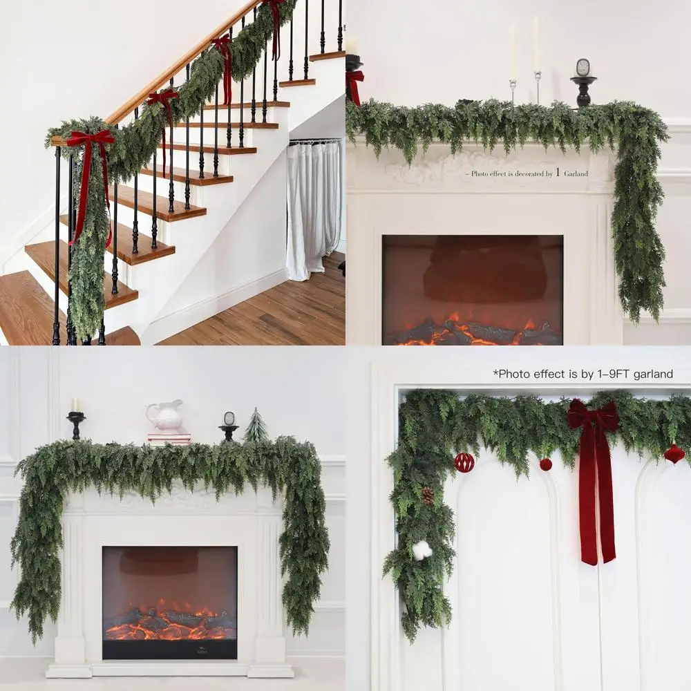 

Artificial Cedar Christmas Garland, Real Touch, 12FT, Thick Greenery for Mantle, Fireplace, Outdoor & Indoor Decorations