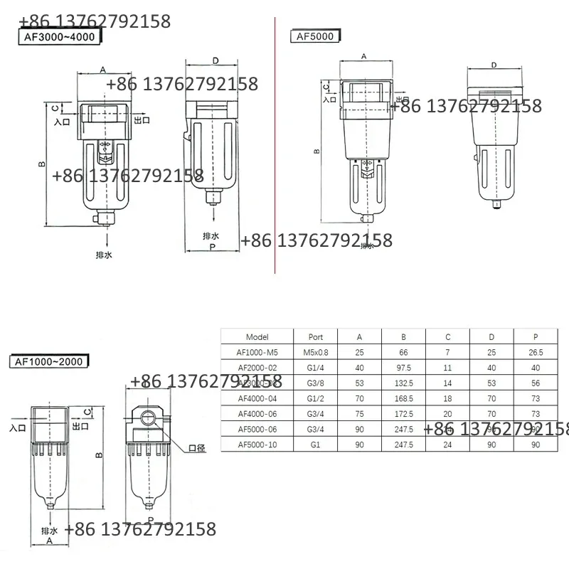 High Quality Air Compressor Filter AF4000 AF5000 Series G1/2 3/4 1 Air Pump Pneumatic Oil Water Separator Catch view 5