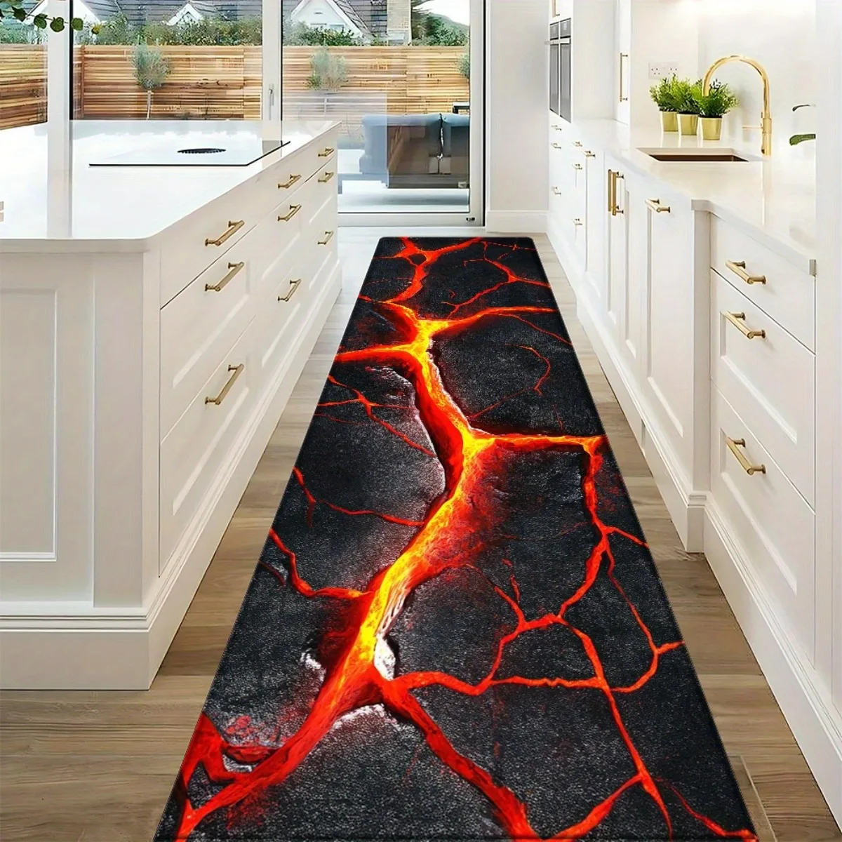 1pc European‑Style Red Lava‑Crack Printed Floor Mat, Multi‑Scene Home Decor Rug for Entryway, Living Room, Bedroom, Kitchen