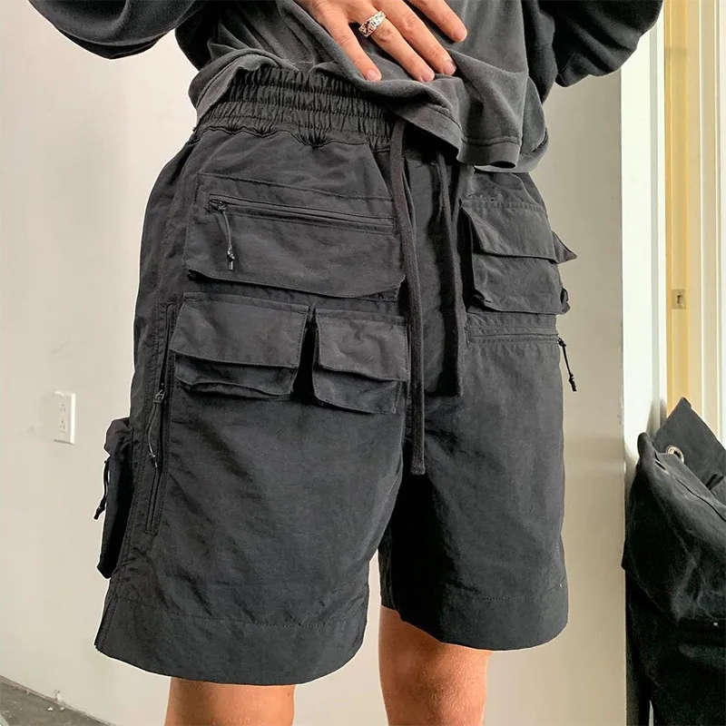 

Лето 202, новые модные мужские однотонные повседневные модные свободные прямые шорты до колена с несколькими карманами, мужская одежда