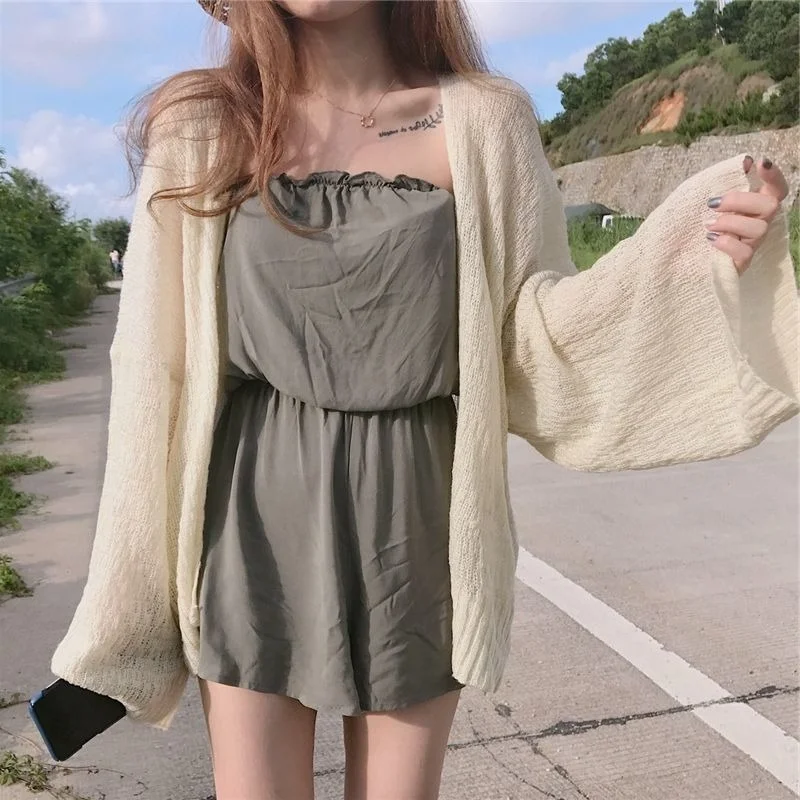 Cardigan Women Summer Sun-proof Hollow Out Solid Thin Soft Breathable Elegant Holiday Minimalist Female Fashion Ulzzang New Ins