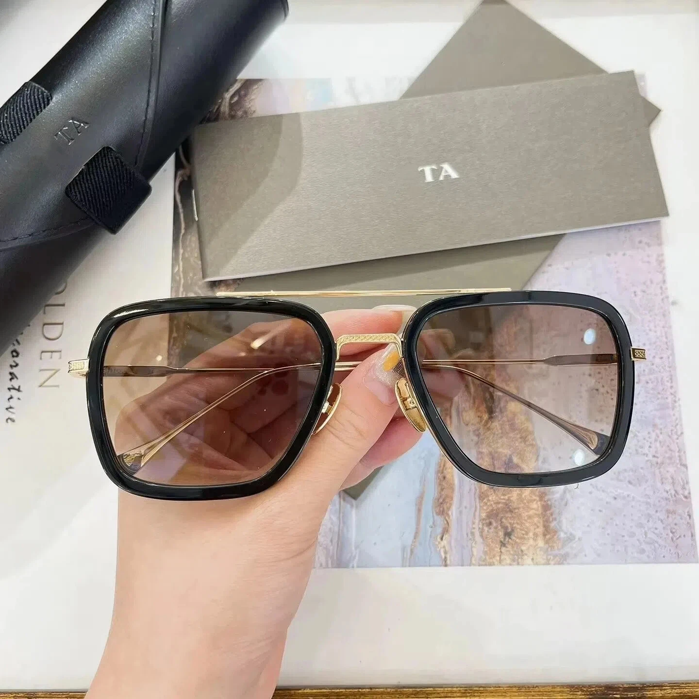 

Authentic For DIYTA DT DTS006 FLIGHT 006 Popular Men Women Sun Glasses Business Gold Alloy Frame Male Couple Eyewear With Box