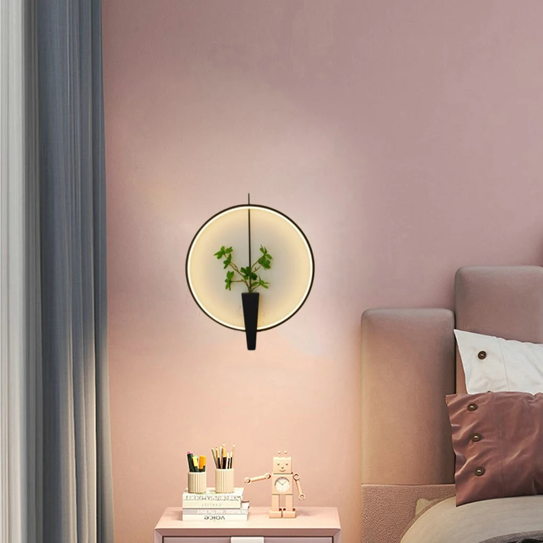 Aluminium Ring Wall Lamp 3000K White Black Without Plants