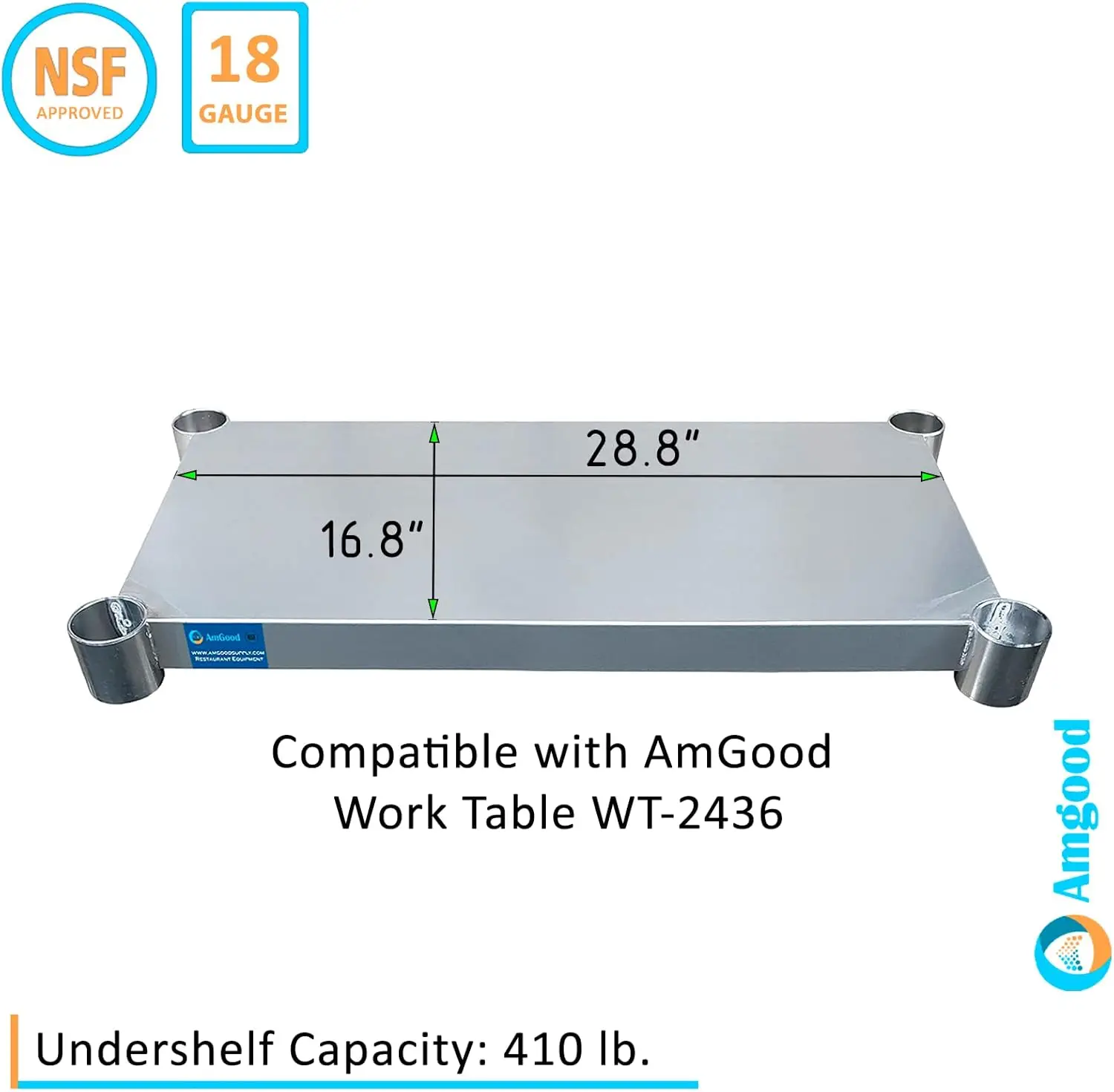 Additional Undershelf for AmGood Work Table | Adjustable Galvanized Steel Undershelf (24