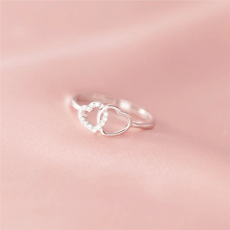 밑창 메모리 스위트 로맨틱 오픈워크 지르콘, 925 스털링 실버, 크기 조정 가능한 오프닝 링, 여성용 RI1140