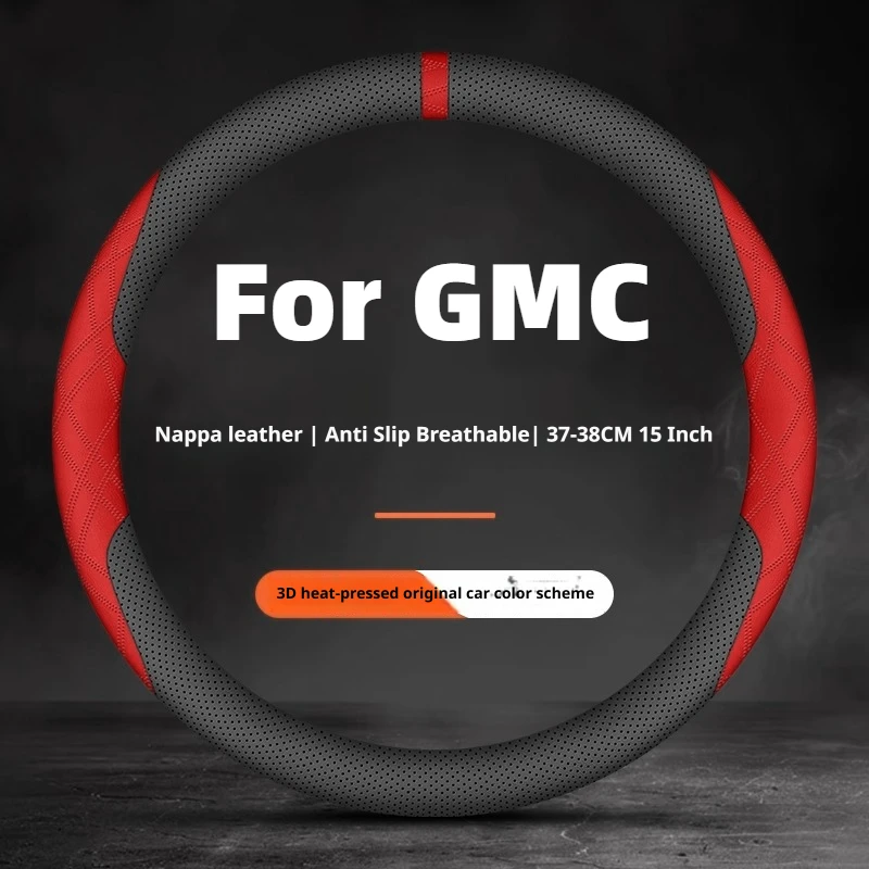 Napa Leather Steering Wheel Cover For GMC Sierra Yukon Yukon XL Acadia Terrain Canyon Hummer EV Envoy, Anti-Slip Accessories
