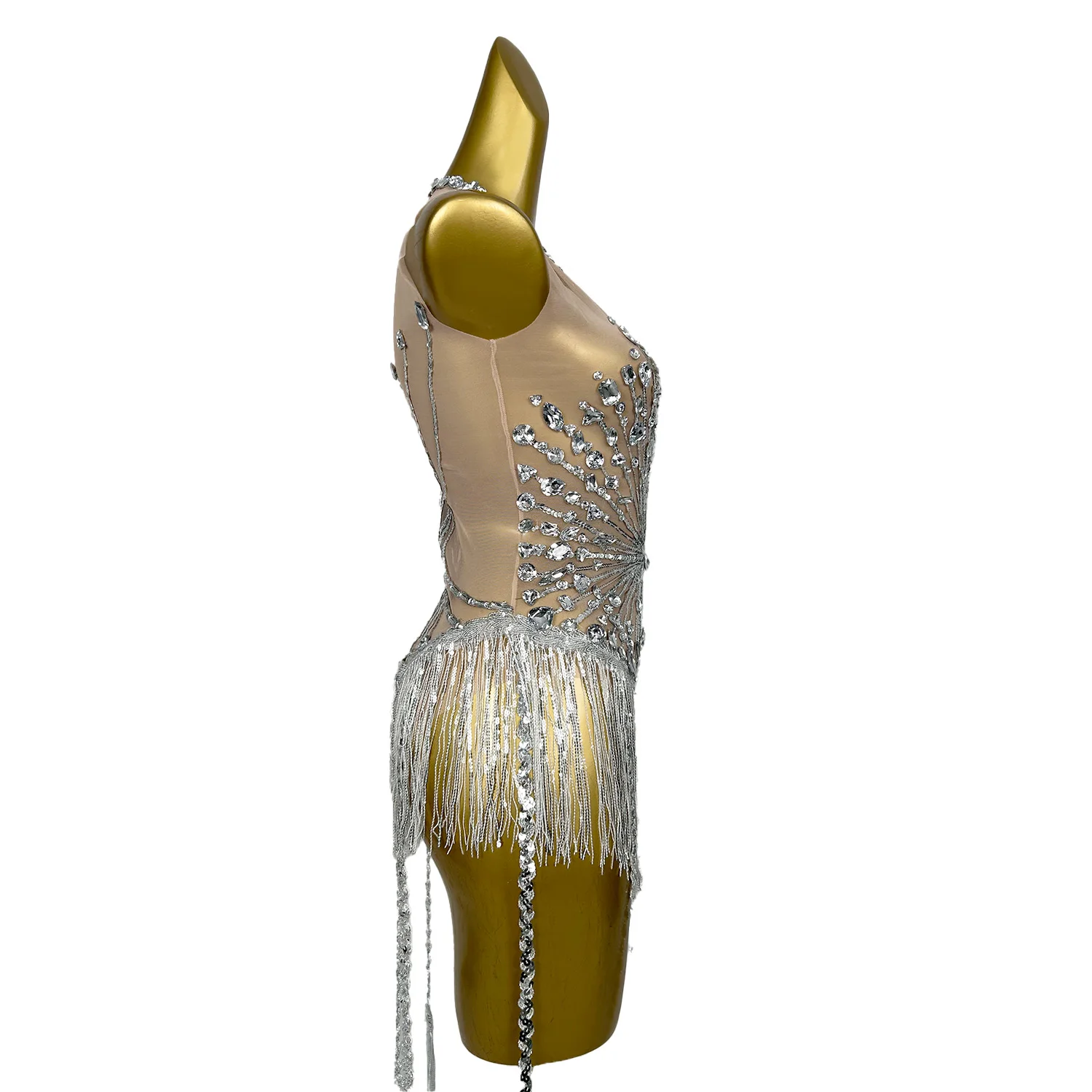 Shuihua Women Sexy See Through Diamonds Long Tassels Bodysuit Luxury Evening Party Bar Nightclub Stage Performance Singer Outfit