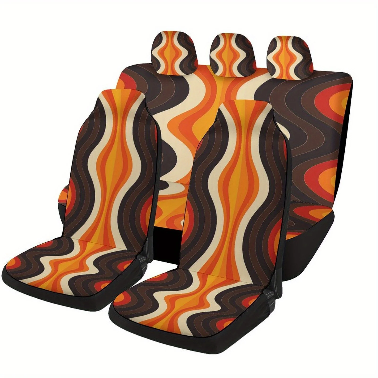 

Retro Waves Art Designed Car Seat Cover Set For Most Cars, High-quality Comfortable Car Seat Protector Covers Full Set, Universa