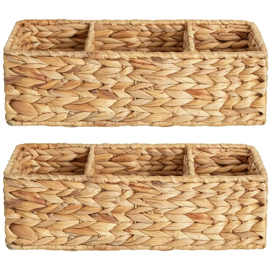 

Wicker Basket Tank Topper, Wicker Storage Basket for Shelves, Toilet Paper Basket for Back of Toilet Tank Top, 3Section Water Hy