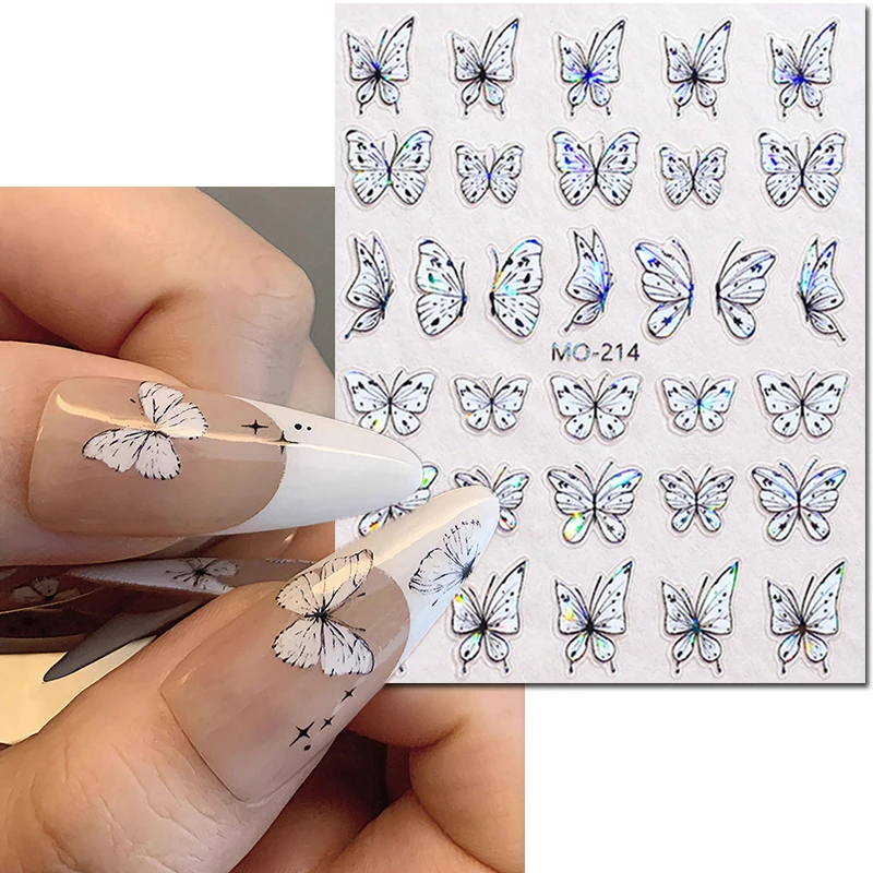 

5d Embossed Elegant White Butterflys Nail Art Decals Stickers For Nails Art Manicures Tips Decorations