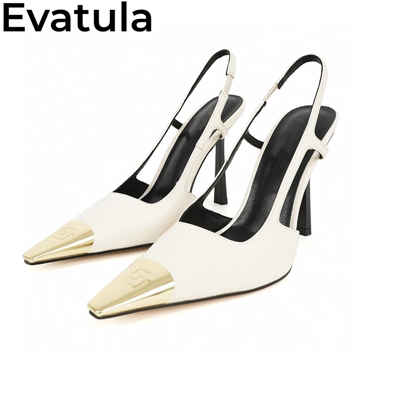 2024 Summer Fashion Metal Square Toe Thin High Heel Sandals Women Real Leather Slingbacks Stilettos Sexy Party Pumps Shoes Femme