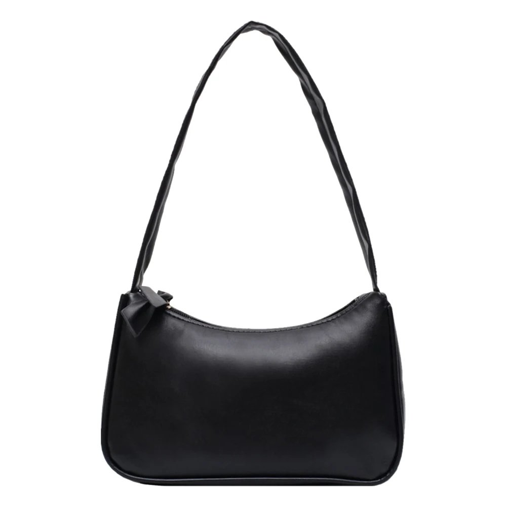 Retro forearm bag women's bow handbag PU leather baguette bag Black and White