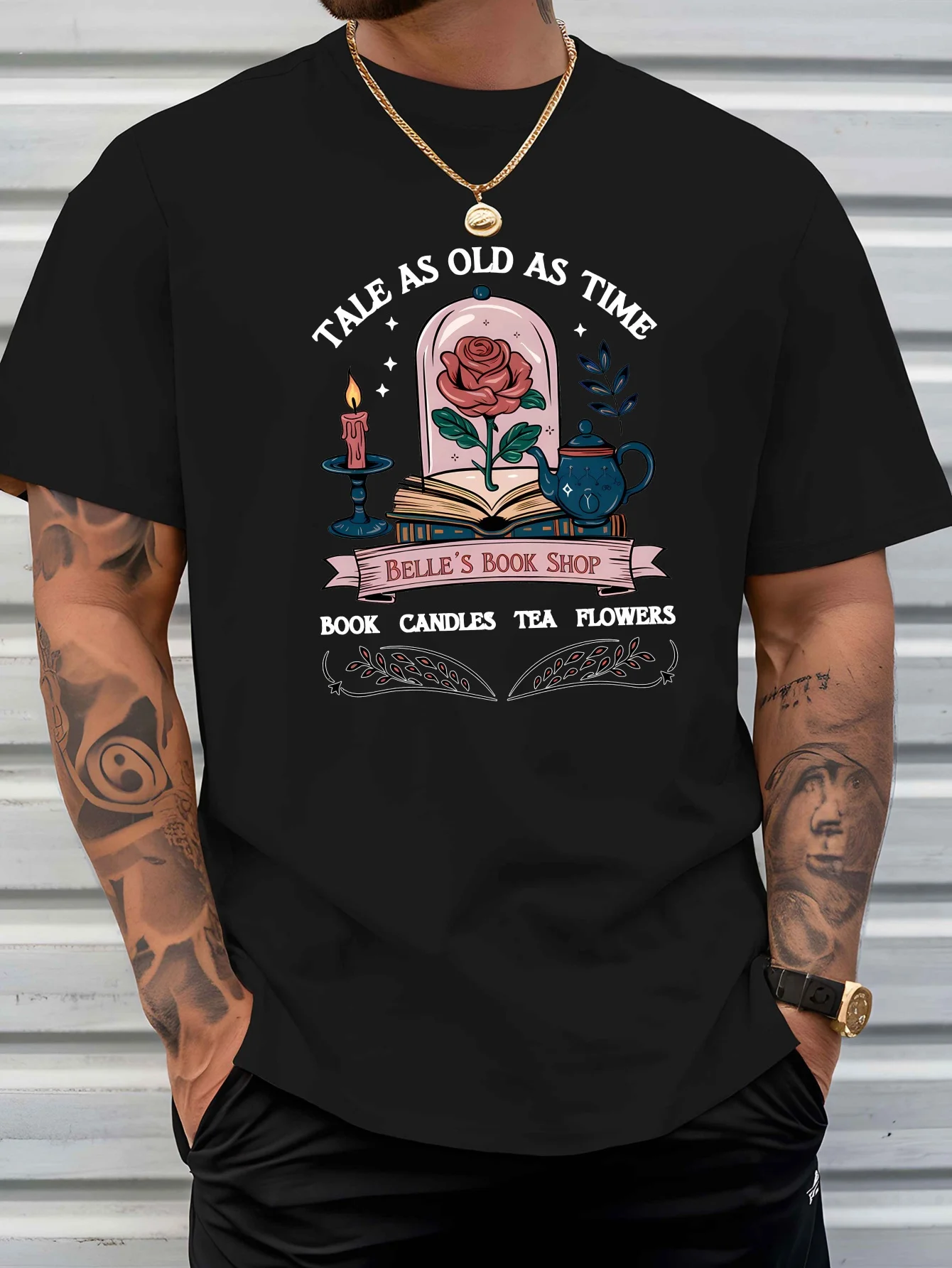 Tale As Old As Time Belles Book Shop Enchanted Rose Graphic Men Crew Neck T Shirt Book Lover Print Short Sleeve Cotton Daily Tee