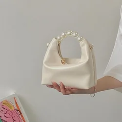 Pearl Handle Women Small Clutch Handbags Fashion Chain Female Shoulder Messenger Bag Solid Color Ladies Hobos Tote Purse Bag