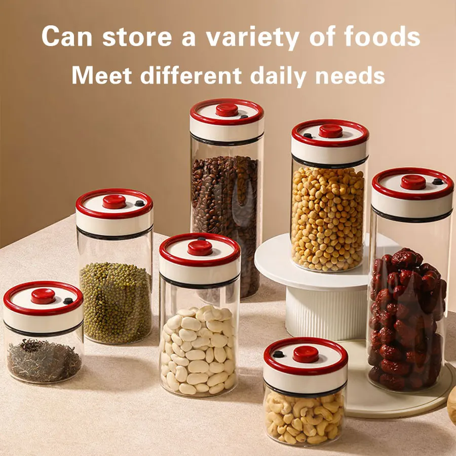 Vacuum Glass Coffee Storage Jar Negative Pressure Sealed Canister Airtight Container For Coffee Bean Tea Grain Food Preservation