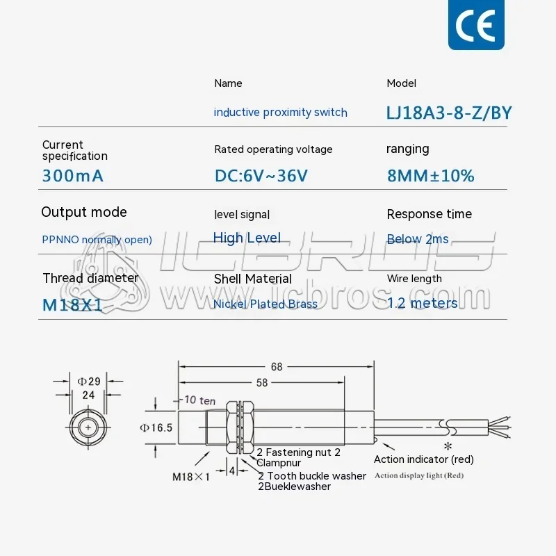 حثي القرب الاستشعار التبديل ، Che18-8PA-A710 ، LJ18A3-8-Z/بواسطة ، ثلاثة أسلاك ، PNP مفتوحة عادة