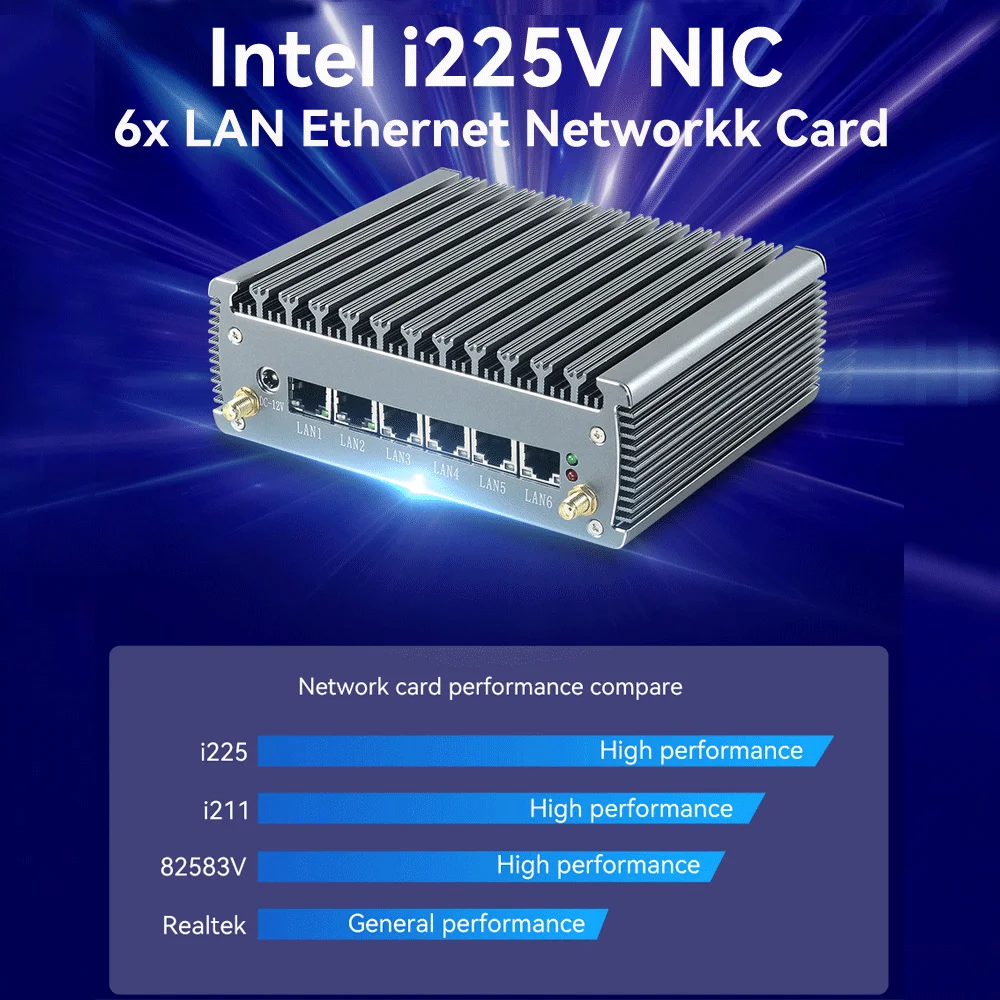 I225V 6 NIC 2.5G Gigabit Ethernet Enterprise Firewall Appliance pfSense OPNsense Gateway Linux Ubuntu Mini PC