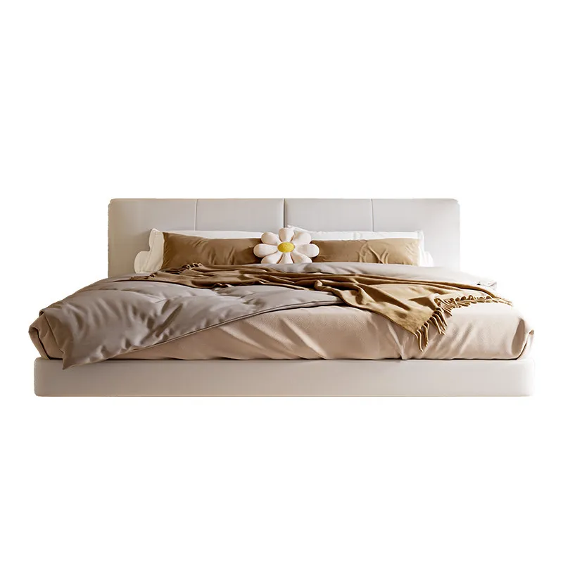 

Минималистичная кожаная кровать для главной спальни, элитная, атмосферная, свадебная, в скандинавском стиле, двуспальная 1.8м, изысканная кожаная мебель класса люкс