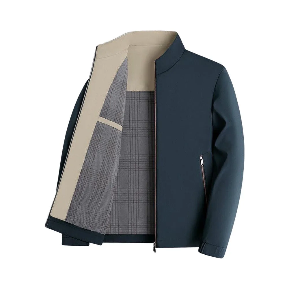 Men's Long Sleeve Casual Jacket Lightweight Waterproof Windbreaker Standing Collar Solid Color for Daily Outdoor Use