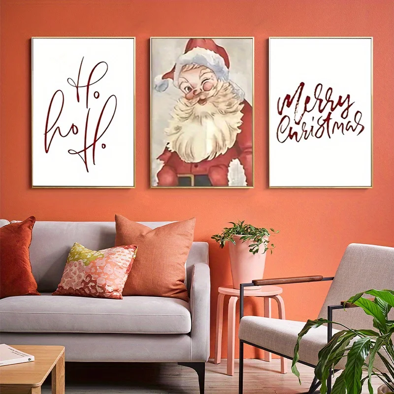 3 conjuntos de pinturas de natal vintage-motivo de pai natal adequado para decoração de fazenda sala de estar quarto arte de parede emoldurada